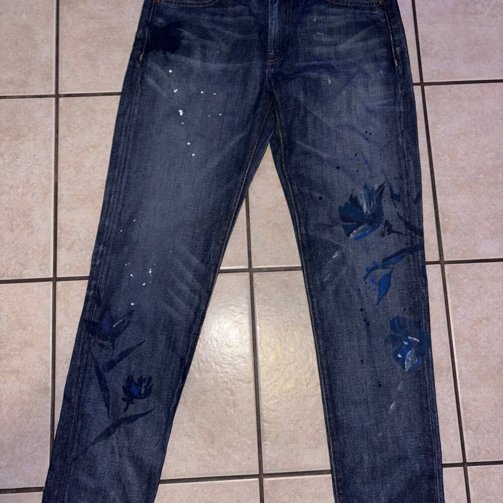 Polo Ralph Lauren Astor slim boyfriend size 27 paint flowers blue - Picture 2 of 11